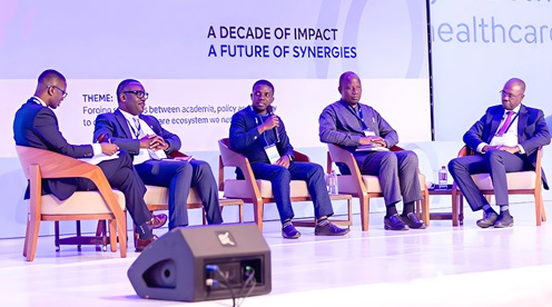 Dr George Boadu (middle), President of the Ghana Society of Biomedical Engineers, speaking during the panel discussion