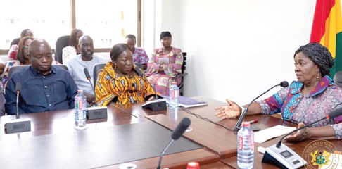 Prof. Naana Jane Opoku-Agyemang (right), Vice-President, speaking  at the meeting. Looking on is Elizabeth Ofosu-Adjare (2nd from right), Minister of Trade, Agribusiness and Industry, and other dignitaries