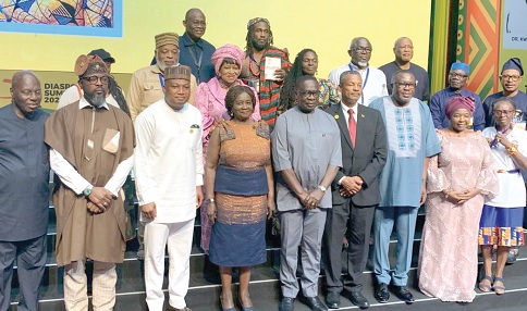 Prof. Naana Jane Opoku-Agyemang (4th from left), Vice-President, and other dignitaries at the closing ceremony of the Diaspora Summit