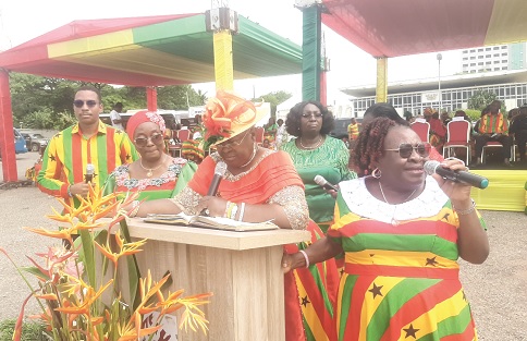 Gifty Afenyi-Dadzie (2nd from right), National Prayer Director, Aglow International, leading the prayer service at the State House in Accra.  Picture: ESTHER ADJORKOR ADJEI
