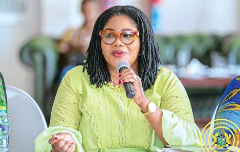 Dr Agnes Naa Momo Lartey, Minister of Gender, Children and Social Protection, speaking at the press briefing