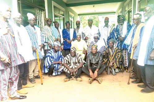 Naa Kpale Bore Dawuni Attah Nkaraa II (arrowed), Paramount Chief of Tatale, Ali Adolf John (seated to his left), Northern Regional Minister with some sub-chiefs