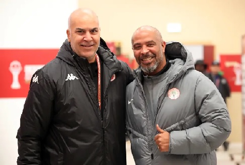 Eric Chelle (right), Nigeria head coach and Sami Trabelsi, Tunisia head coach