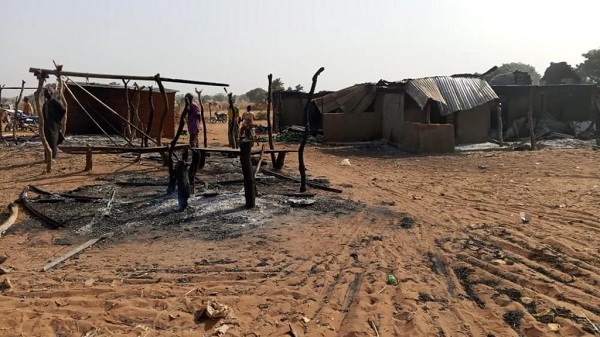 Bandits set fire to the village market and looted goods