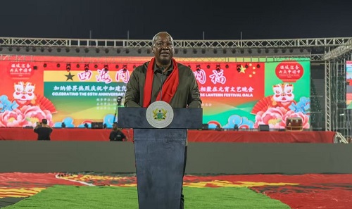 President John Mahama addressing participants in the Chinese Lantern Festival Gala held at the University of Ghana Stadium in Accra