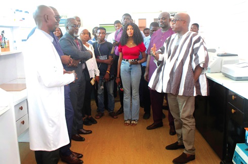 Dr Andrews Sarkodie Appiah (left), Manager, Plant Disease Research Centre of the Biotechnology and Nuclear Agriculture Research Institute, explaining a point to Ibrahim Murtala Muhammad (right), Minister of Environment, Science and Technology. With them is Prof. Samuel Dampare (3rd from left), Director-General, GAEC, and other participants. Picture: ESTHER ADJORKOR ADJEI Dr Andrews Sarkodie Appiah (left), Manager, Plant Disease Research Centre of the Biotechnology and Nuclear Agriculture Research Institute, explaining a point to Ibrahim Murtala Muhammad (right), Minister of Environment, Science and Technology. With them is Prof. Samuel Dampare (3rd from left), Director-General, GAEC, and other participants. Picture: ESTHER ADJORKOR ADJEI