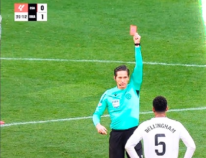 ude Bellingham was given a straight red card by the referee ude Bellingham was given a straight red card by the referee