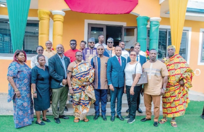 Ben Nunoo Mensah (arrowed) with the Minister of Sports and Recreation, Kofi Adams, and other officials after inaugurating the refurbished gym Ben Nunoo Mensah (arrowed) with the Minister of Sports and Recreation, Kofi Adams, and other officials after inaugurating the refurbished gym