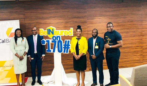Martha Acquaye (left), Head, Digital & Inclusive Banking, CalBank PLC; Samuel Amanor (right), CEO, BlueSPACE Financial Cloud; Sylvia Otuo-Acheampong (3rd from right), Chief Products Officer, MTN Mobile Money, and other partners at the launch of BeINsured insurance platform Martha Acquaye (left), Head, Digital & Inclusive Banking, CalBank PLC; Samuel Amanor (right), CEO, BlueSPACE Financial Cloud; Sylvia Otuo-Acheampong (3rd from right), Chief Products Officer, MTN Mobile Money, and other partners at the launch of BeINsured insurance platform