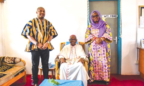 Charles Lwanga Puozuing (left), Upper West Regional Minister, Most Rev. Francis Bomasaan, Bishop of Wa Diocese of the Catholic Church, and Pognaa Fati Issaka Koray, UWRCC Director Charles Lwanga Puozuing (left), Upper West Regional Minister, Most Rev. Francis Bomasaan, Bishop of Wa Diocese of the Catholic Church, and Pognaa Fati Issaka Koray, UWRCC Director