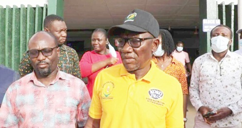 Dr Demain Punguyeri (right), Upper West Regional Director of Health Services, touring some health facilities to assess the situation