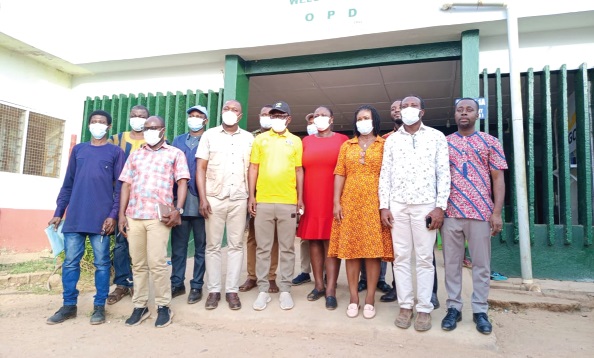 Dr Demain Punguyeri (middle), Upper West Regional Director of Health Services, and a team touring some health facilities to assess the situation