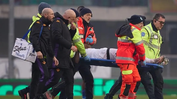 Moise Kean was taken off on a stretcher during the second half of Fiorentina's defeat at Hellas Verona