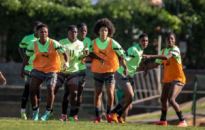 The Queens at training for the match