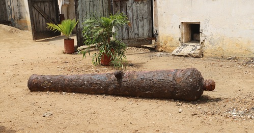 A canon found at sea by fishermen and brought to the museum