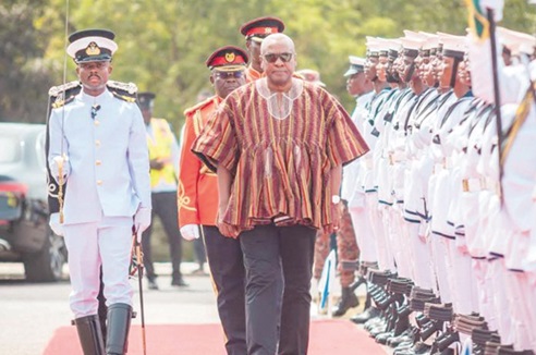 President John Mahama inspecting a guard of honour at the fourcourt of Parliament House. Pictures: ELVIS NII NOI DOWUONA President John Mahama inspecting a guard of honour at the fourcourt of Parliament House. Pictures: ELVIS NII NOI DOWUONA
