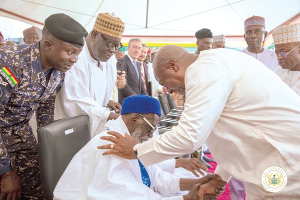 President John Mahama (right) exchanging greetings with Sheikh Usmanu Nuhu Sharubutu, National Chief Imam. Picture: EDNA SALVO KOTEY President John Mahama (right) exchanging greetings with Sheikh Usmanu Nuhu Sharubutu, National Chief Imam. Picture: EDNA SALVO KOTEY