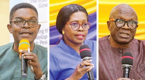 Dr Emmanuel Akwetey — Executive Director of the Institute for Democratic Governance, Dr Maame Adwoa Gyekye-Jandoh — A Senior Lecturer and former Head of the Department of Political Science, UG, Professor Joseph Atsu Ayee — An independent scholar and political scientist Dr Emmanuel Akwetey — Executive Director of the Institute for Democratic Governance, Dr Maame Adwoa Gyekye-Jandoh — A Senior Lecturer and former Head of the Department of Political Science, UG, Professor Joseph Atsu Ayee — An independent scholar and political scientist