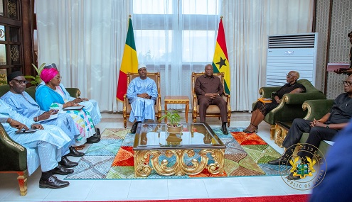 President John Mahama (3rd from right) and Abdoulaye Maiga, Malian Prime Minister, and their teams during the meeting President John Mahama (3rd from right) and Abdoulaye Maiga, Malian Prime Minister, and their teams during the meeting