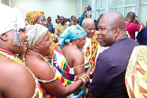 James Gunu (right), Volta Regional Minister designate, interacting with some Queenmothers after his vetting by the Appointments Committee of Parliament. Picture: ELVIS NII NOI DOWUONA James Gunu (right), Volta Regional Minister designate, interacting with some Queenmothers after his vetting by the Appointments Committee of Parliament. Picture: ELVIS NII NOI DOWUONA