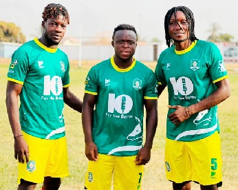 Aduana FC have signed the trio of Maxwell Arthur (left), Liventius Attur and Emmanuel Partey (right)