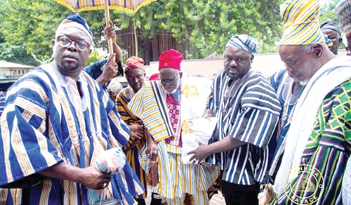 Naba Asigri Abugrago Azoka II (middle), Bawku Naba, being ushered into the meeting Naba Asigri Abugrago Azoka II (middle), Bawku Naba, being ushered into the meeting
