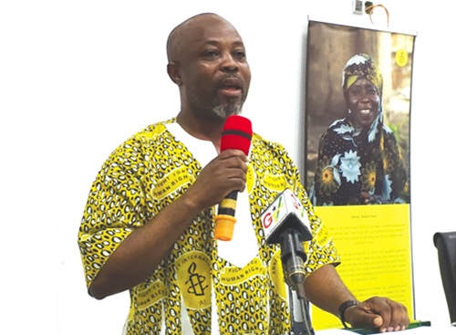 Francis Nyantakyi (left), Board Chairman, Amnesty International Ghana, addressing the meeting Francis Nyantakyi (left), Board Chairman, Amnesty International Ghana, addressing the meeting