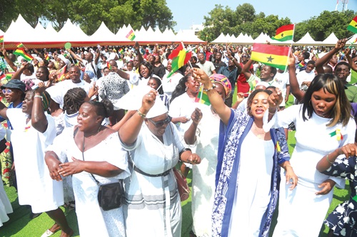 Some of the guests dancing at the National Day of Prayer and Thanksgiving held at the forecourt of the State House. Picture: SAMUEL TEI ADANO
