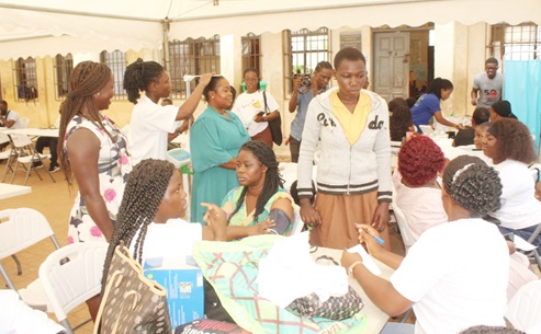 Some teachers and students from the La Nkwantanang Cluster of Schools being screened. Picture: ESTHER ADJORKOR ADJEI Some teachers and students from the La Nkwantanang Cluster of Schools being screened. Picture: ESTHER ADJORKOR ADJEI
