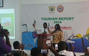 Deputy Minister of Tourism, Culture and Creative Arts, Yussif Issaka Jajah(left) and Acting CEO of GTA, Maame Efua Houadjeto launched the report Ghana Tourism Authority launches 2024 Tourism report, highlights sector's progress and challenges