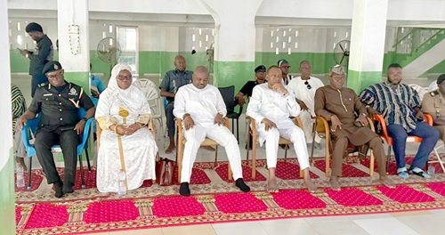 Charles Lwanga Puozuing (3rd from left), the Upper West Regional Minister, with Dr Abdul-Rashid Pelpuo (4th from left), Member of Parliament for Wa Central, and other dignitaries at the Central Mosque