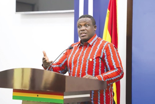 Sam Nartey George (inset), Minister of Communication, Digital Technology and Innovations, addressing participants during the media briefing. Picture: EDNA SALVO KOTEY Sam Nartey George (inset), Minister of Communication, Digital Technology and Innovations, addressing participants during the media briefing. Picture: EDNA SALVO KOTEY