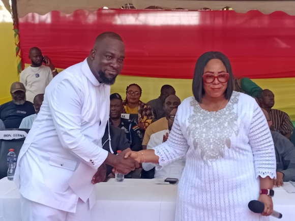 Mrs Linda Akweley Ocloo congratulating Mr Ludwig Teye Totimeh, thee newly elected Tema West Municipal Assembly MCE Mrs Linda Akweley Ocloo congratulating Mr Ludwig Teye Totimeh, thee newly elected Tema West Municipal Assembly MCE
