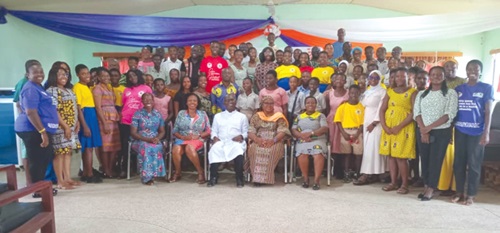 Dr Juliette Dufie Otamie (seated right), Central Regional Director, GES; Fairuza Abdul-Rashid Safian (seated 2nd from right), Executive Director of CAMFED, and Abena Adubea Amoah (seated 2nd from left), Executive Director of PPAG, with some participants in the programme Dr Juliette Dufie Otamie (seated right), Central Regional Director, GES; Fairuza Abdul-Rashid Safian (seated 2nd from right), Executive Director of CAMFED, and Abena Adubea Amoah (seated 2nd from left), Executive Director of PPAG, with some participants in the programme
