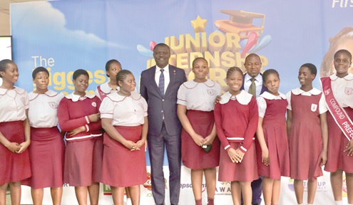 Victor Yaw Asante (5th from left), CEO, FirstBank Ghana, and some pupils of the Christ the King International School at the launch Victor Yaw Asante (5th from left), CEO, FirstBank Ghana, and some pupils of the Christ the King International School at the launch