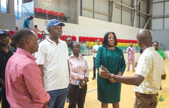 Kofi Adams (2nd from left), Minister of Sports and Recreation, being briefed during his visit to the Borteyman Sports Complex Kofi Adams (2nd from left), Minister of Sports and Recreation, being briefed during his visit to the Borteyman Sports Complex