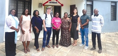 Fernando Alvarez Busca (4th from left), Director of Communication and Education, Anesvad Foundation; Miren Ferreras Atxa (3rd from right), Coordinator, Communication Unit, Anesvad Foundation, and Dr Agana Nsiire (right), focal person for Anesvad in Ghana, with the team from HFFG. With them is Jacob Acquah Andoh (2nd from right), Public Relations Officer of the Ghana Health Service. Fernando Alvarez Busca (4th from left), Director of Communication and Education, Anesvad Foundation; Miren Ferreras Atxa (3rd from right), Coordinator, Communication Unit, Anesvad Foundation, and Dr Agana Nsiire (right), focal person for Anesvad in Ghana, with the team from HFFG. With them is Jacob Acquah Andoh (2nd from right), Public Relations Officer of the Ghana Health Service.