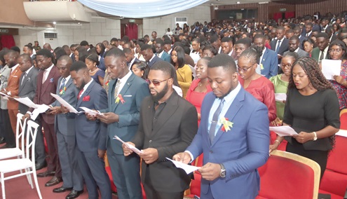 Newly qualified and registered pharmacists taking their oath during the induction ceremony. Picture: ELVIS NII NOI DOWUONA Newly qualified and registered pharmacists taking their oath during the induction ceremony. Picture: ELVIS NII NOI DOWUONA