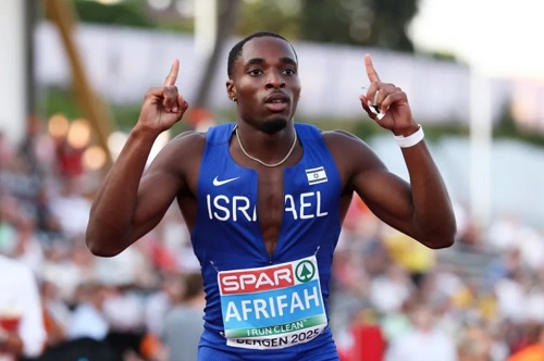 Israel’s Blessing Afrifah in European U23 200m title in Bergen, Norway. July 20 2025. Photo: Israel X by Alex Livesey / Stringer Israel’s Blessing Afrifah in European U23 200m title in Bergen, Norway. July 20 2025. Photo: Israel X by Alex Livesey / Stringer