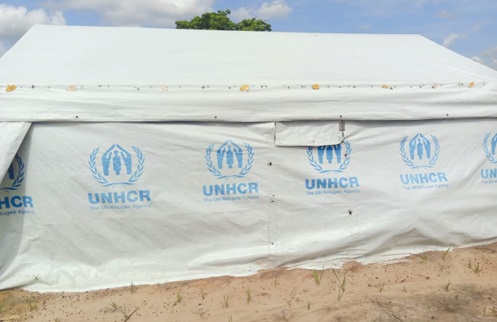One of the tents housing the refugees