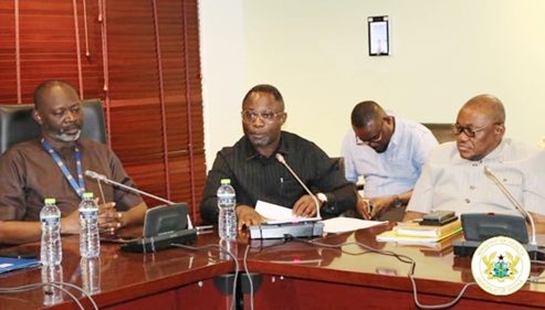Kwabena Mintah Akandoh (2nd from left), Minister of Health; Dr George Smith-Graham (right), Chief Executive of the Fair Wages and Salaries Commission, and Dr Sandaare Ngmenenso Sebastian, Vice-Chairperson of the committee, at the meeting Kwabena Mintah Akandoh (2nd from left), Minister of Health; Dr George Smith-Graham (right), Chief Executive of the Fair Wages and Salaries Commission, and Dr Sandaare Ngmenenso Sebastian, Vice-Chairperson of the committee, at the meeting