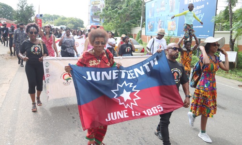 Some members of the African American Association of Ghana during the commemoration parade in Accra. Picture: ELVIS NII NOI DOWUONA