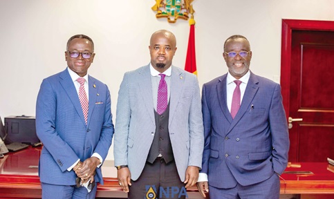Godwin Kudzo Tameklo (middle), Chief Executive, National Petroleum Authority; Justice Paul Baffoe-Bonnie (right), acting Chief Justice, and Justice Yoni Kulendi, a justice of the Supreme Court 