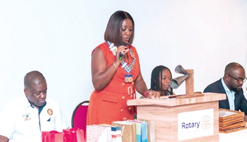 Kuukua Baah-Twum, President of Rotary Club of Accra-Labone, addressing the club members Kuukua Baah-Twum, President of Rotary Club of Accra-Labone, addressing the club members