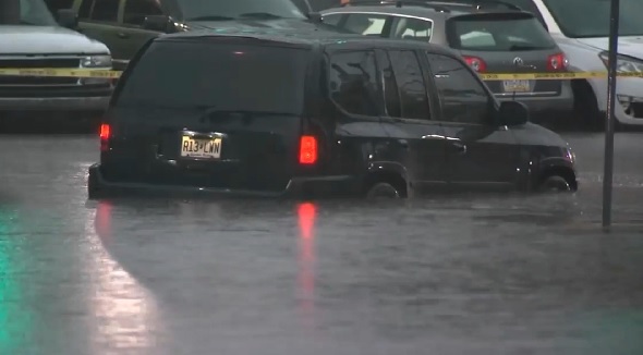The vehicle was carried away by flooding in the New York City subway The vehicle was carried away by flooding in the New York City subway