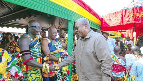 President John Mahama exchanging pleasantries with some chiefs at Juaboso