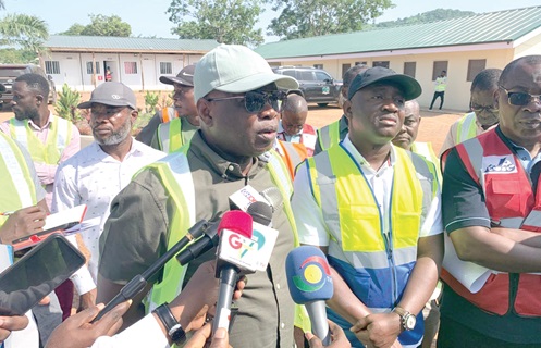Governs Kwame Agbodza, the Minister of Roads and Highways, speaking to the press. With him include Alhassan Suhuyini (middle), Deputy Minister, and Mallam Issah Ishak (right), acting Chief Executive Officer, Ghana Highways Authority Governs Kwame Agbodza, the Minister of Roads and Highways, speaking to the press. With him include Alhassan Suhuyini (middle), Deputy Minister, and Mallam Issah Ishak (right), acting Chief Executive Officer, Ghana Highways Authority