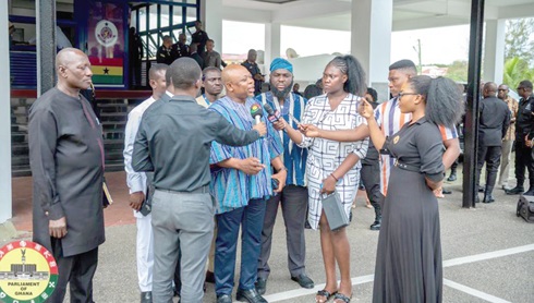 James Agalga (middle), Chairman, Parliamentary Select Committee on Defence and Interior, interacting with the media. James Agalga (middle), Chairman, Parliamentary Select Committee on Defence and Interior, interacting with the media.