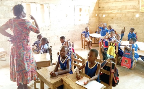 One of the teachers facilitating academic activities at the Chiraa Presbyterian KG during a visit by the Daily Graphic
