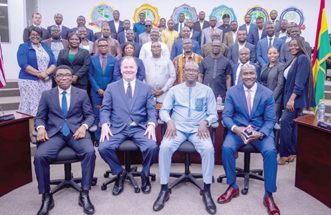 Rolf A. Olson (seated 2nd from left), Chargé d’Affaires of the US Embassy in Accra, and Charles A. Kipo (2nd from right), Director-General of the National Investigation Bureau, with the participants Rolf A. Olson (seated 2nd from left), Chargé d’Affaires of the US Embassy in Accra, and Charles A. Kipo (2nd from right), Director-General of the National Investigation Bureau, with the participants